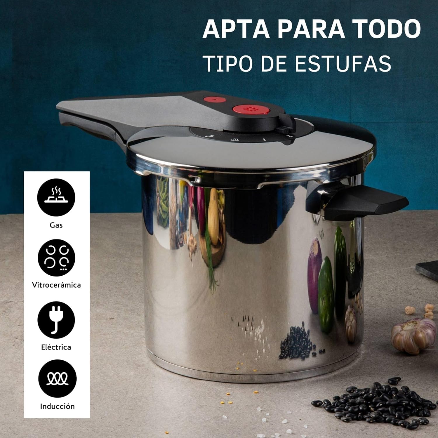 Olla Express Ekco Acero Inoxidable 7.6 Litros con 5 Sistemas de Seguridad