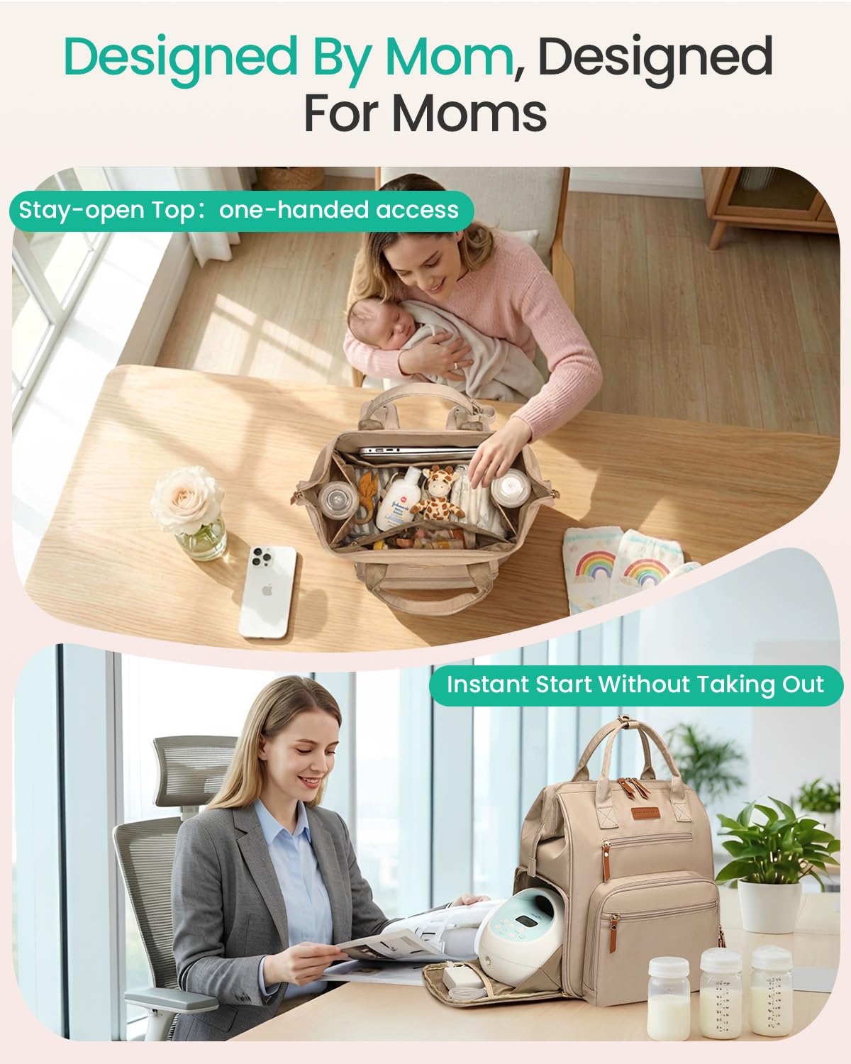 Qualyphant - Bolsa extragrande para extractor de leche con bolsa enfriadora, apta para Spectra S1 S2 Momcozy Medela | Bolsas de bombeo para madres de trabajo, diseño de doble cubierta y convertible