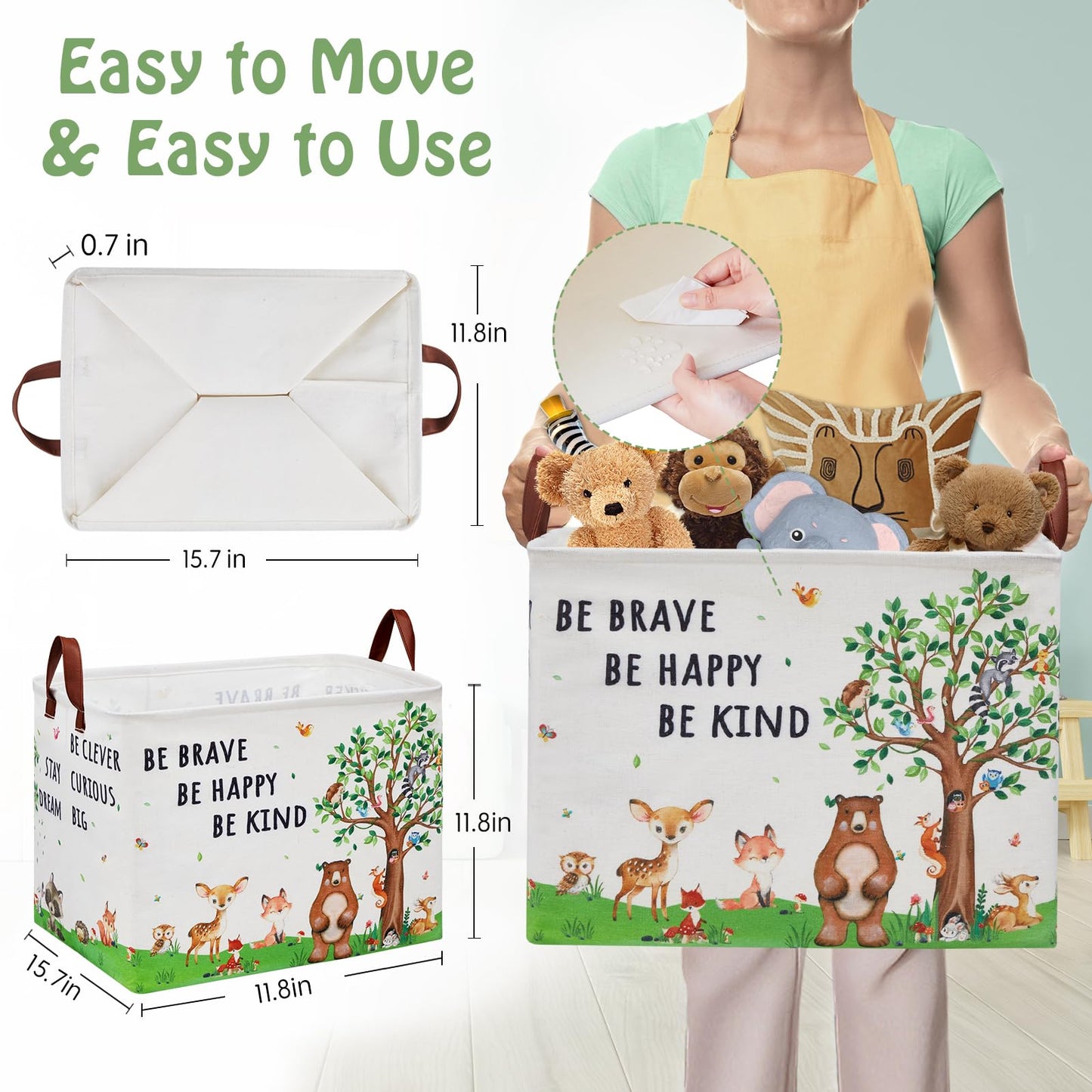 Woodland - Cesta de regalo para bebé, cesta de almacenamiento para niños, cesta de almacenamiento de animales de la selva, oso ciervo, conejo, cesta de almacenamiento plegable para ropa, libro de