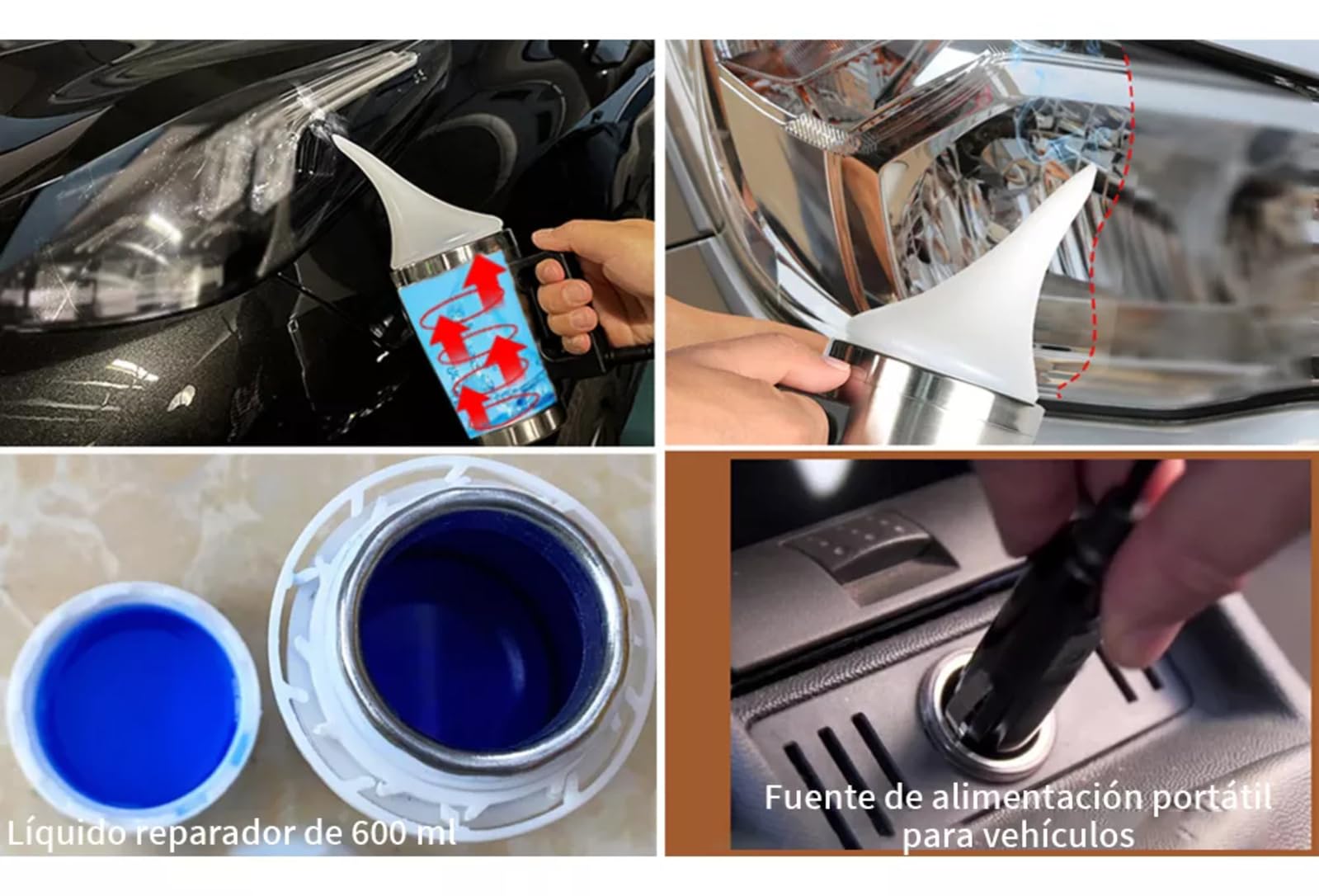 FINYQBET Kit Restaurador de Faros Profesional - 600ml Líquido de Recubrimiento UV, Elimina Amarillamiento/Rayones/Neblina - Herramientas de Pulido para Coches, Motos, Vehículos Eléctricos