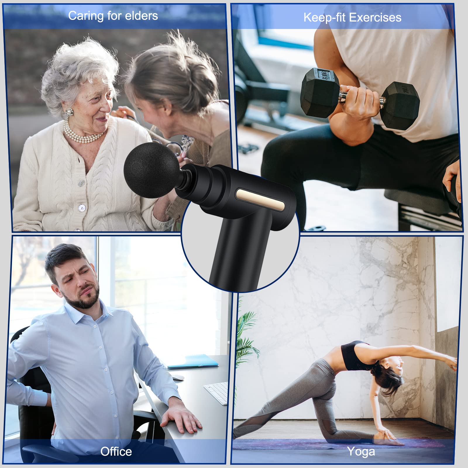 Pistola de Masaje Muscular, Uplayteck Masajeador Portatil Muscular Mini Masajeador de Tejido Profundo Ajustables Massage Gun Portátil 4 Cabezales de Masaje para Relajar Los Músculos Aliviar el Dolor (Negro)