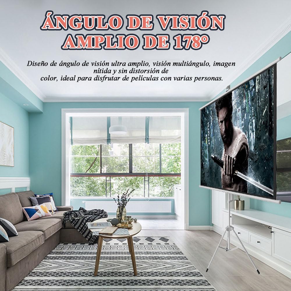 Pantalla Portátil Proyector 84 Pulgadas Trípode - Retractil, Ángulo de Visión de 178°, con Soporte y Montaje en Pared, Pantalla Proyector 4:3, Fibra de Vidrio, para Cine en Casa y Conferencias