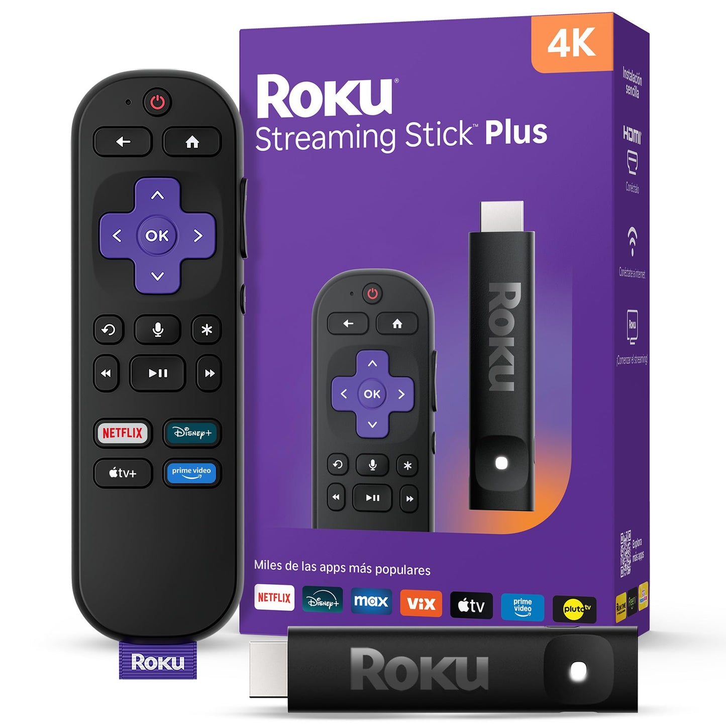 Dispositivo de Streaming 4K HDR Roku Streaming Stick Plus 2025 Negro con Control por Voz para TV