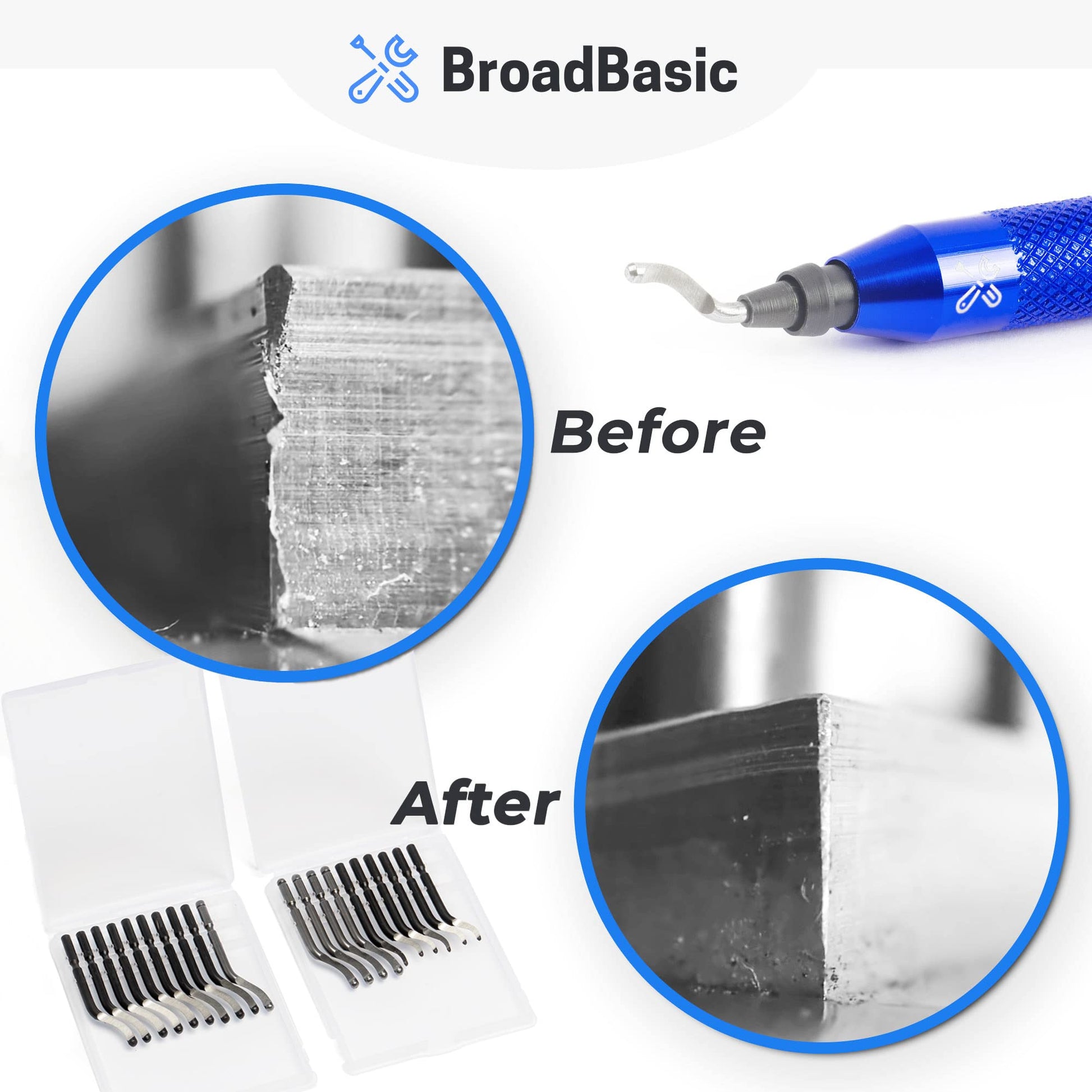 BroadBasic - Kit de herramientas de desbarbado con 20 cuchillas de acero de alta velocidad | Rebabas de borde para metal, tubería de plomería de PVC, impresión 3D, plástico, cobre, arte de resina