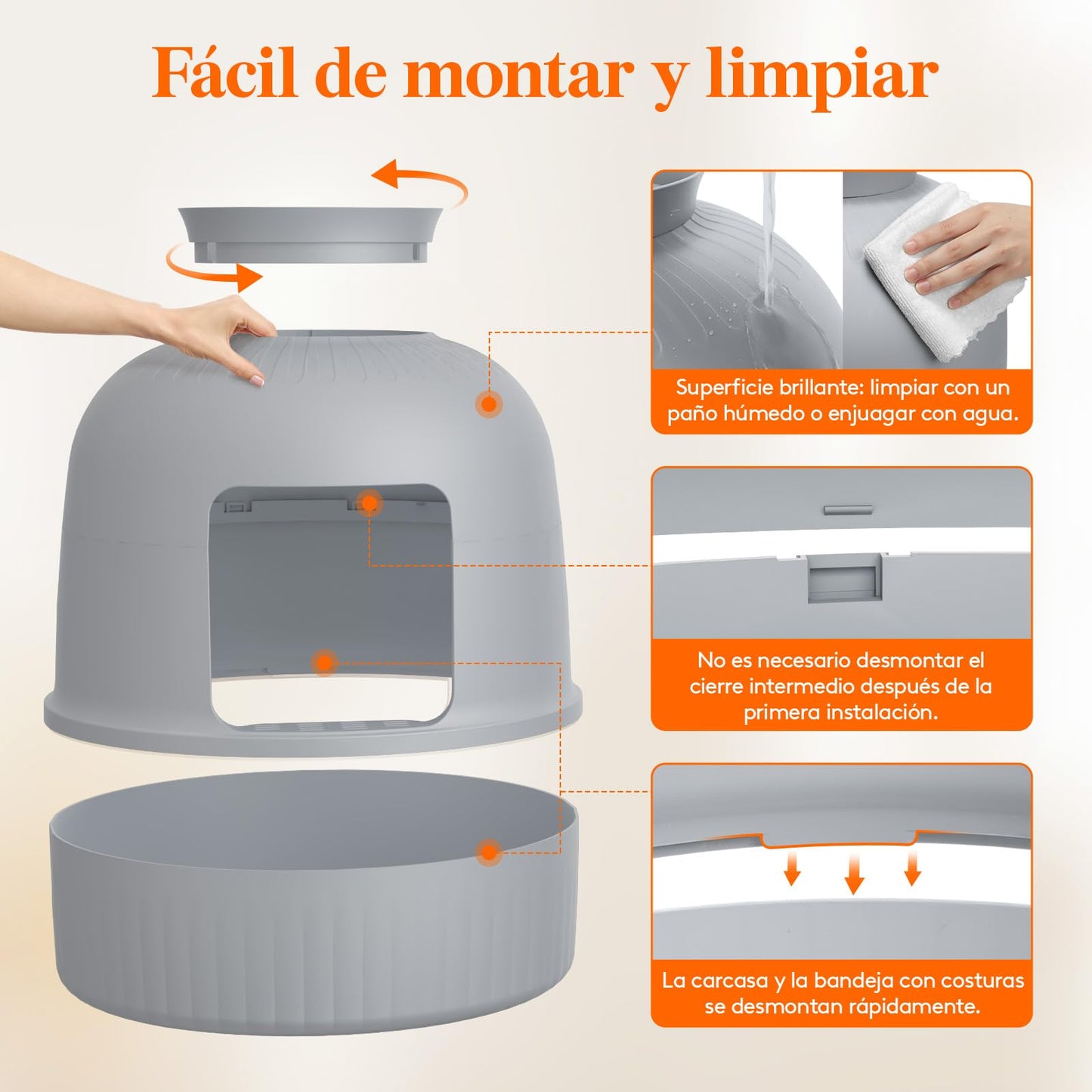 Lifewit Caja de Arena con Planta sintética y Pala para Gatos Grandes, Bandeja de Arena Oculta en Esquina con Control de olores y Filtro de Carbono en salón/Dormitorio/baño, Gris