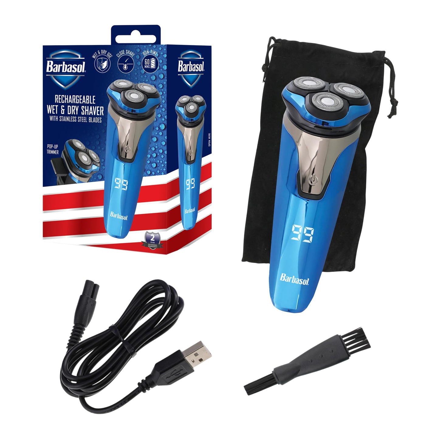 Barbasol Signature Series - Afeitadora eléctrica recargable en seco y húmedo con cuchillas de acero inoxidable, recortadora desplegable y visualización LCD
