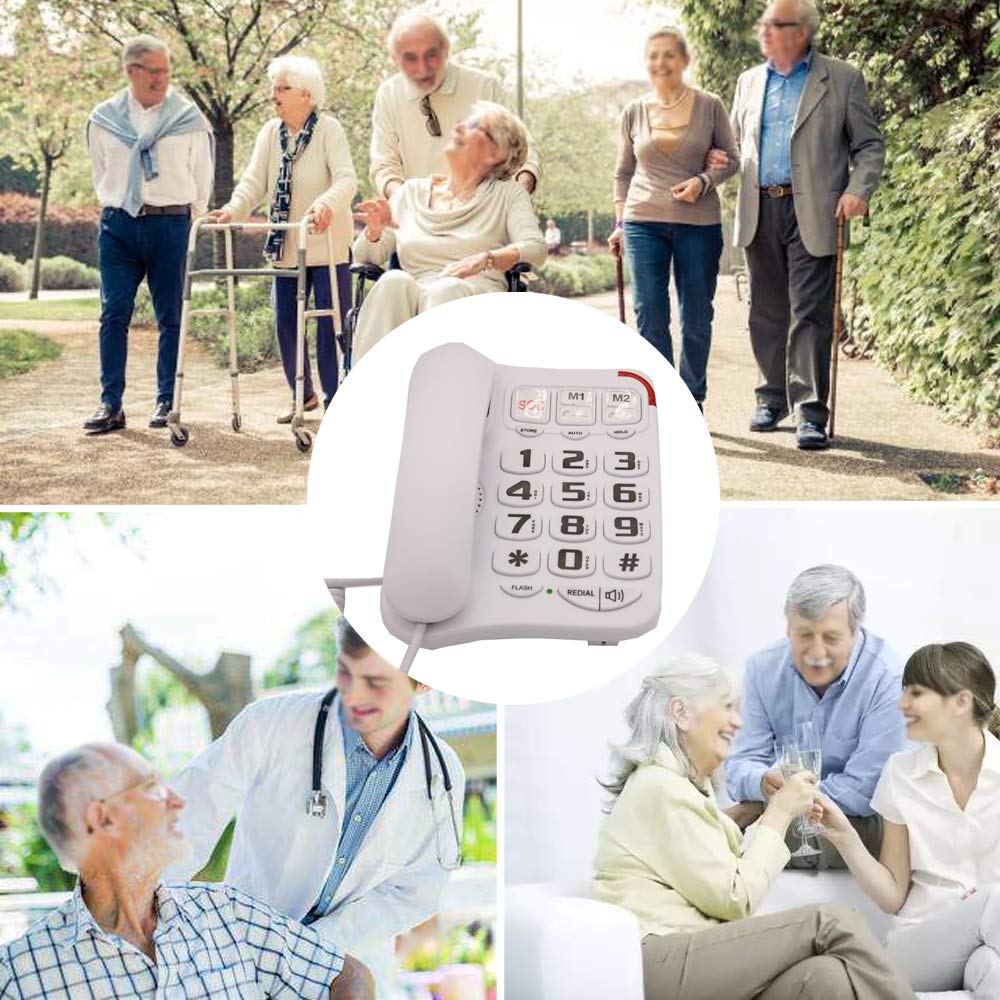 JeKaVis J-P45 Teléfono con cable con botón grande y altavoz alto, teléfonos Land Line compatible con audífonos para personas mayores, soporte de marcación rápida/montaje en pared