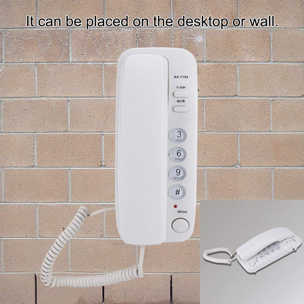 Oumij Teléfono Fijo con Cable Montaje en Pared Extensión de Teléfono de Línea Fija Sin Identificador de Llamadas Teléfono del Hogar Escritorio o Pared para la Familia del Hotel(Blanco)