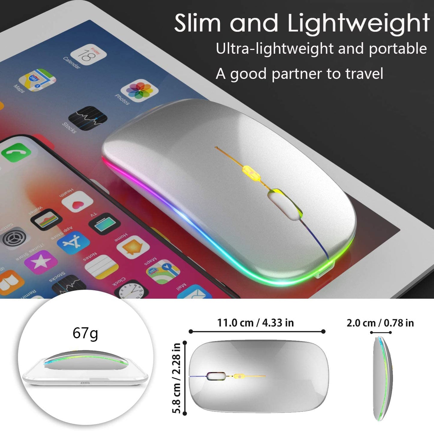 Mouse Inalámbrico Uplayteck LED Bluetooth Recargable Silencioso