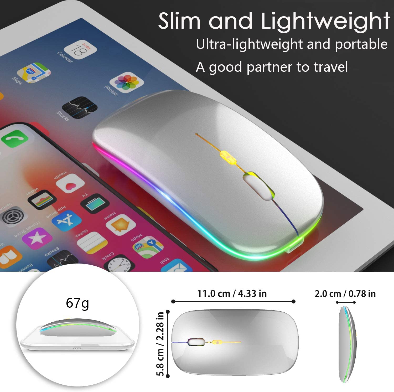 Mouse Inalámbrico Uplayteck LED Bluetooth Recargable Silencioso