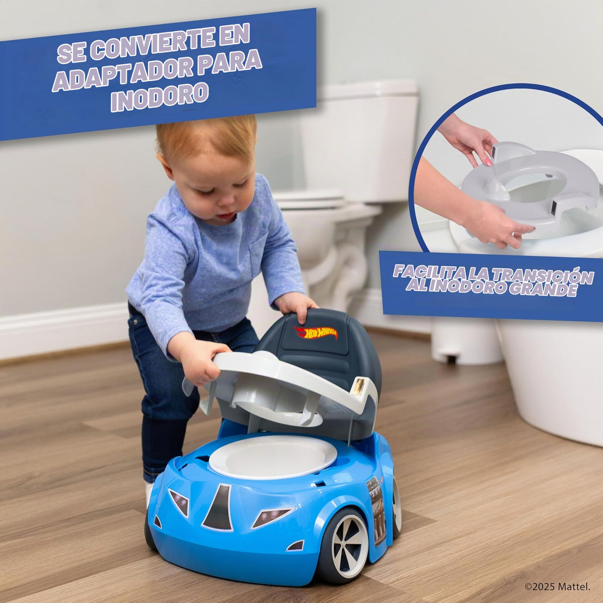 Hot Wheels Asiento de Inodoro Azul de Carreras para Entrenamiento de Orinal, Incluye Asiento de Inodoro Desmontable para Niños Pequeños y Orinal para Niños, para Edades de 12 Meses en Adelante