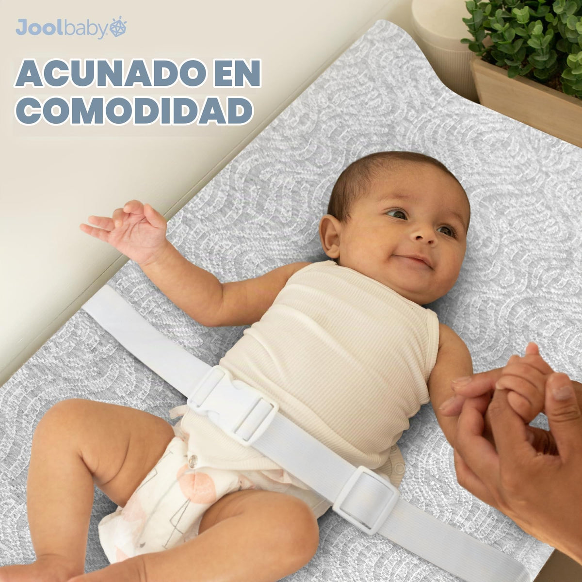 Jool Baby - Cambiador suave + funda lavable, antideslizante, se adapta a cambiadores y tocadores estándar (gris/ondulado)