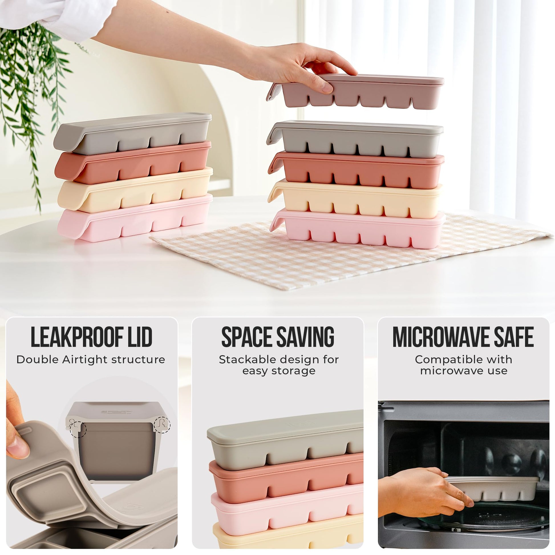 Firgi - Bandeja de silicona para cubitos de hielo de 1.7 onzas/4 secciones con tapa, 100% silicona platino de grado alimenticio, resistencia a fugas y apta para lavaplatos para preparación de