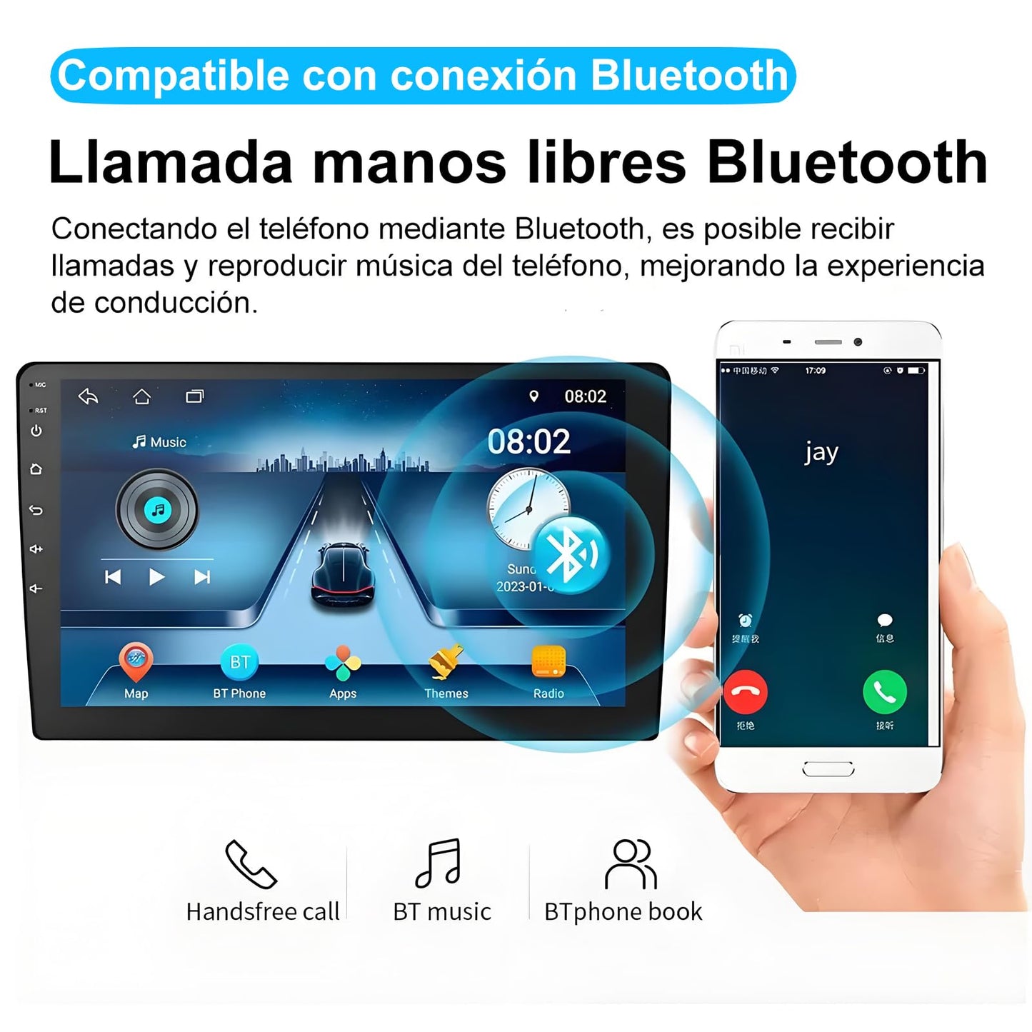 Autoestereos para Carro 10.1", 2+32GB, 2DIN, Pantalla para Auto, Compatible con CarPlay y Android Auto, Android 13, Mirror Link, Cámara de Marcha Atrás, GPS, LPS, Bluetooth, WiFi