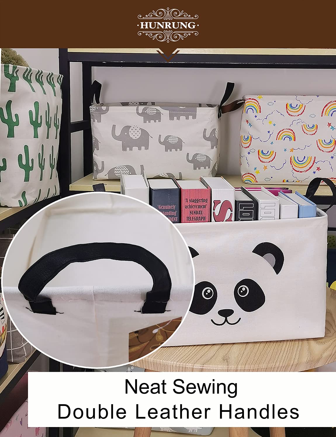 HUNRUNG - Cesta de Almacenamiento Rectangular de Lona para Mascotas, Juguetes, Libros, Ropa, Perfecto para Habitaciones Infantiles, Sala de Juegos, casetas, Rectangle Panda