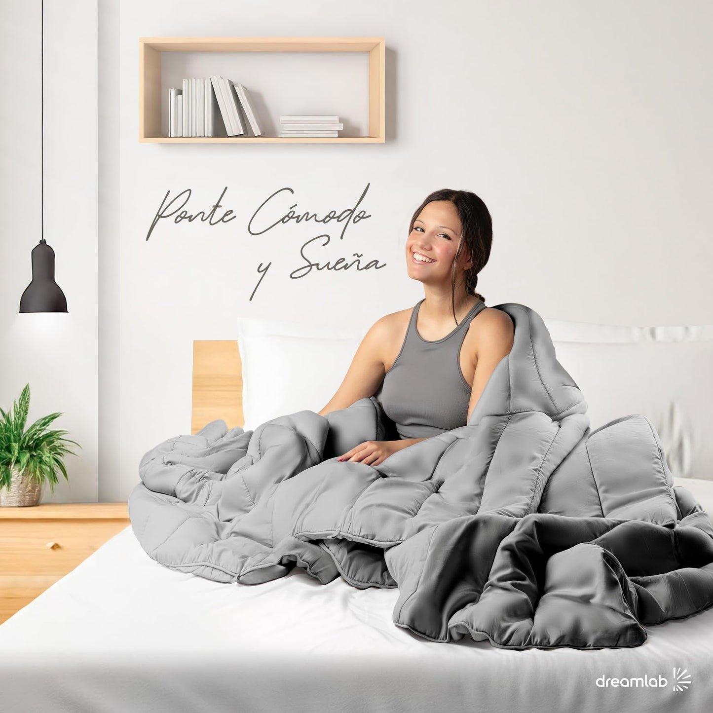 Dreamlab Edredón Acolchado para Toda Estación. Relleno de Microfibras Recubiertas con Gel. Lavado a Máquina. Usar como Edredón o con Funda Duvet. Hipoalergénico. (Gris Claro, King Sobredimensionado)