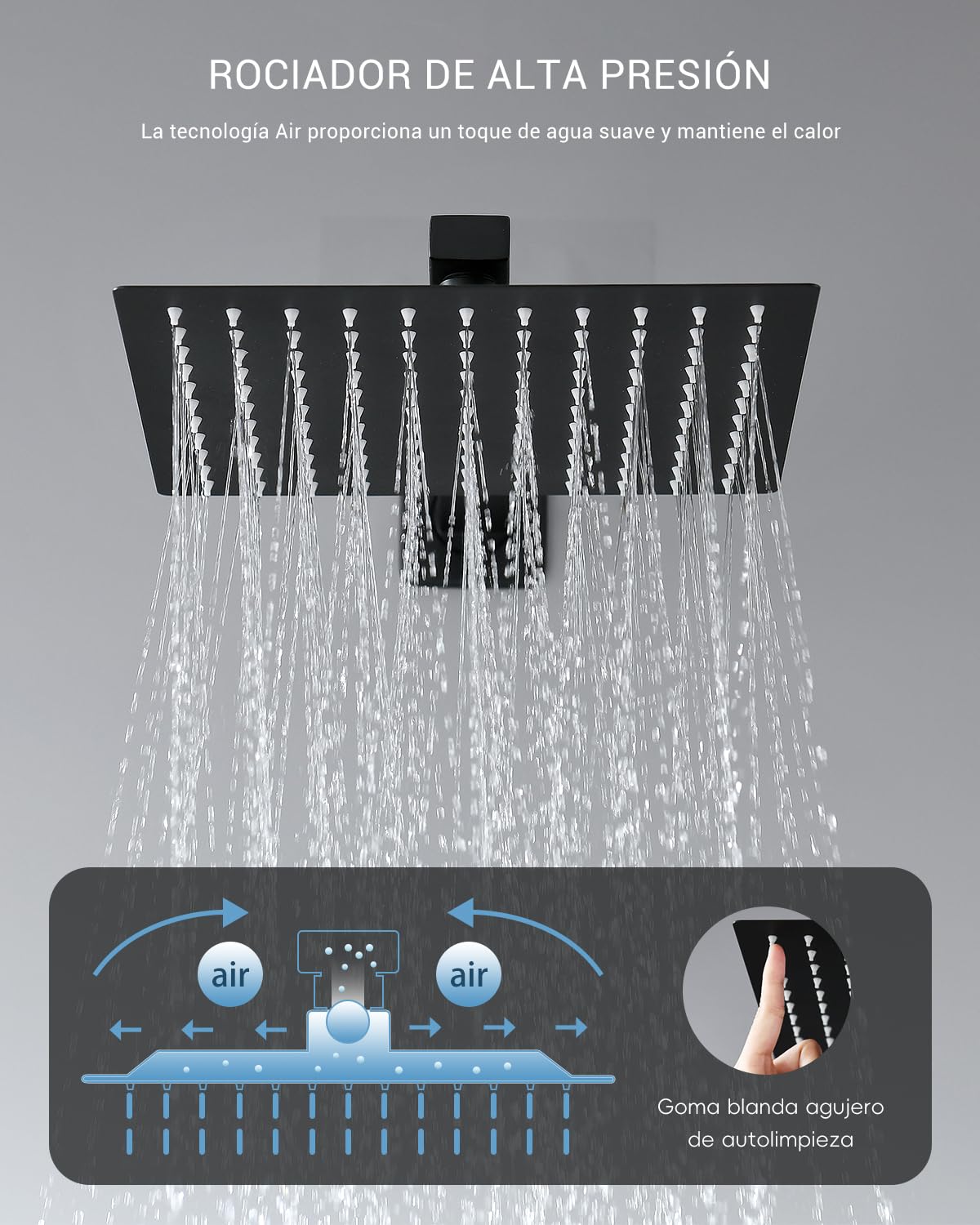 Cabezal de Ducha de Lluvia APPASO Negro antical de Alta presión Ajustable 360 ° de Acero Inoxidable