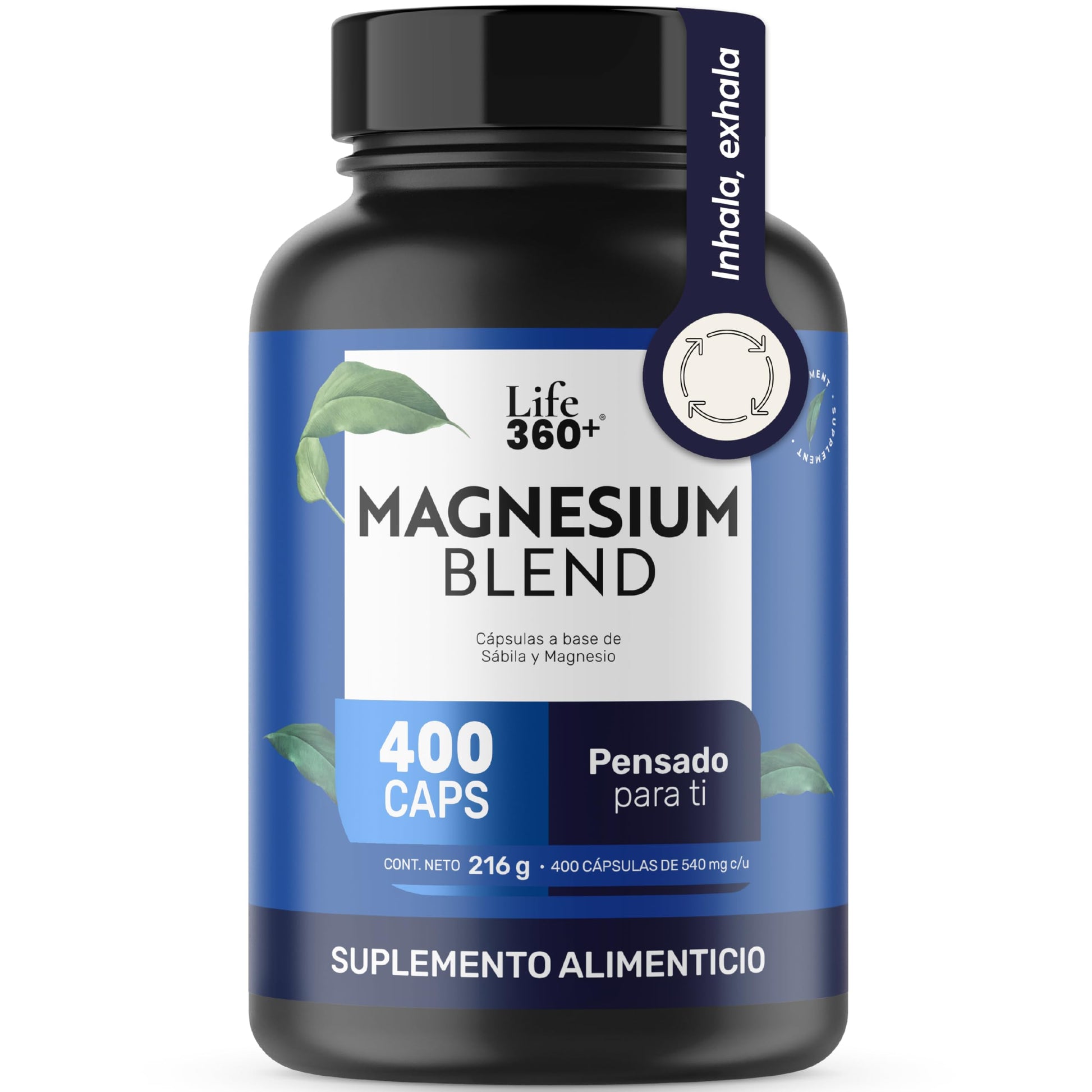 LIFE 360+ MAGNESIUM BLEND|Con 4 Magnesios: Oxido, Glicinato, Gluconato y Citrato de Magnesio | Cápsulas a base de colágeno hidrolizado, magnesio y vitaminas | Suplemento Alimenticio | 400 cápsulas