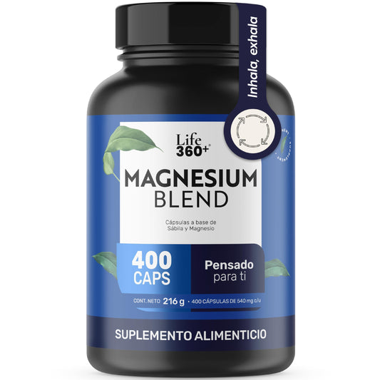 LIFE 360+ MAGNESIUM BLEND|Con 4 Magnesios: Oxido, Glicinato, Gluconato y Citrato de Magnesio | Cápsulas a base de colágeno hidrolizado, magnesio y vitaminas | Suplemento Alimenticio | 400 cápsulas