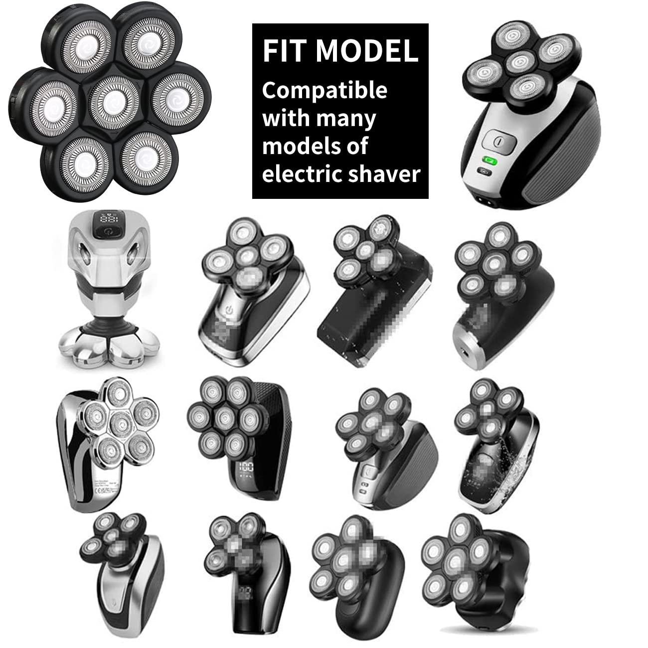 Cabezales de repuesto para afeitadora eléctrica de 7 cuchillas de repuesto universales para afeitadora eléctrica para hombres para limpieza (negro 7D)