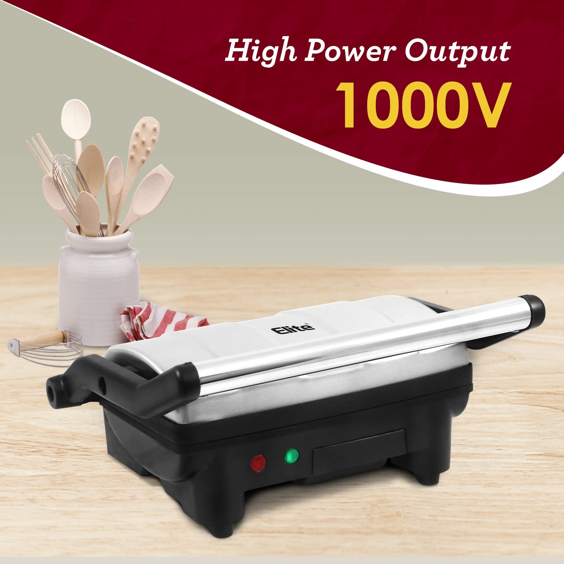 Elite Gourmet EPN-2976# 2 en 1 parrilla antiadherente Panini Press & Indoor Grill, abre una sandwichera gourmet de 180 grados, bisagra flotante para todos los alimentos, parrilla de contacto con