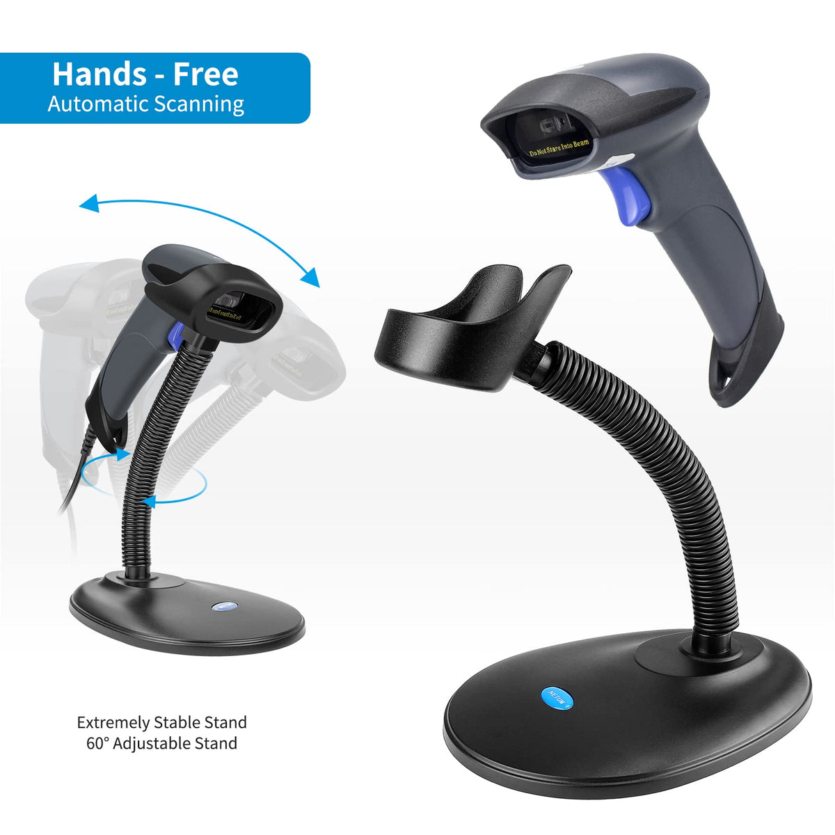Escáner de Código de Barras NETUM Inalámbrico QR con Soporte 3 en 1 Bluetooth USB