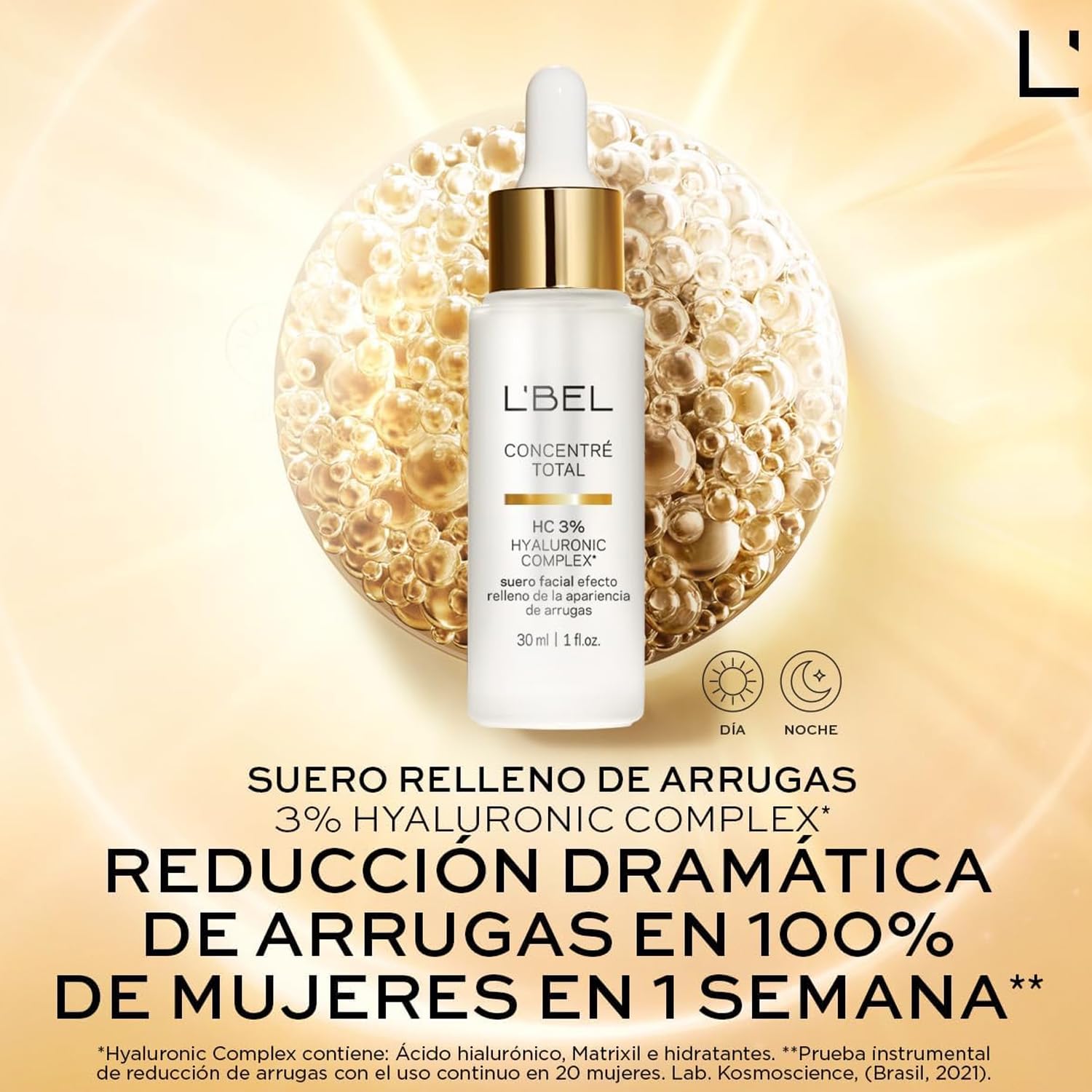 L'BEL - Concentré Sérum Facial 3% Complejo Ácido Hialurónico 30 ml, Efecto Relleno de Arrugas, Suero Facial Hidratante Intensivo, Piel Rejuvenecida y Más Lisa, para Mujeres desde 30 Años