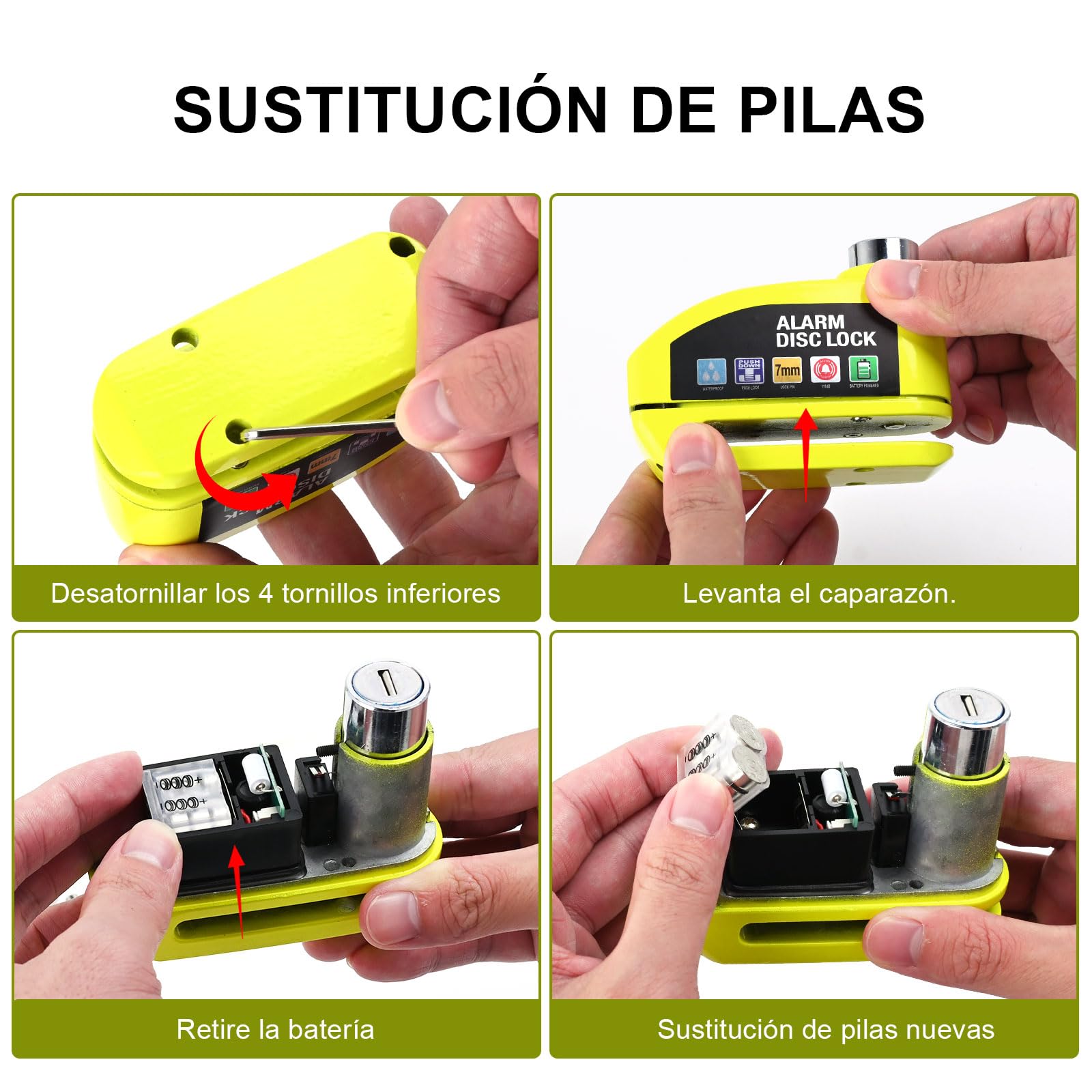 Kayoosi Candado de Alarma para Moto, Alarma de Freno de Disco de 110 Db con Sensor de Movimiento y Cable de Alarma de 4,3 Pies, Impermeable y Antirrobo, Compatible con Vehículos con Llantas de Disco