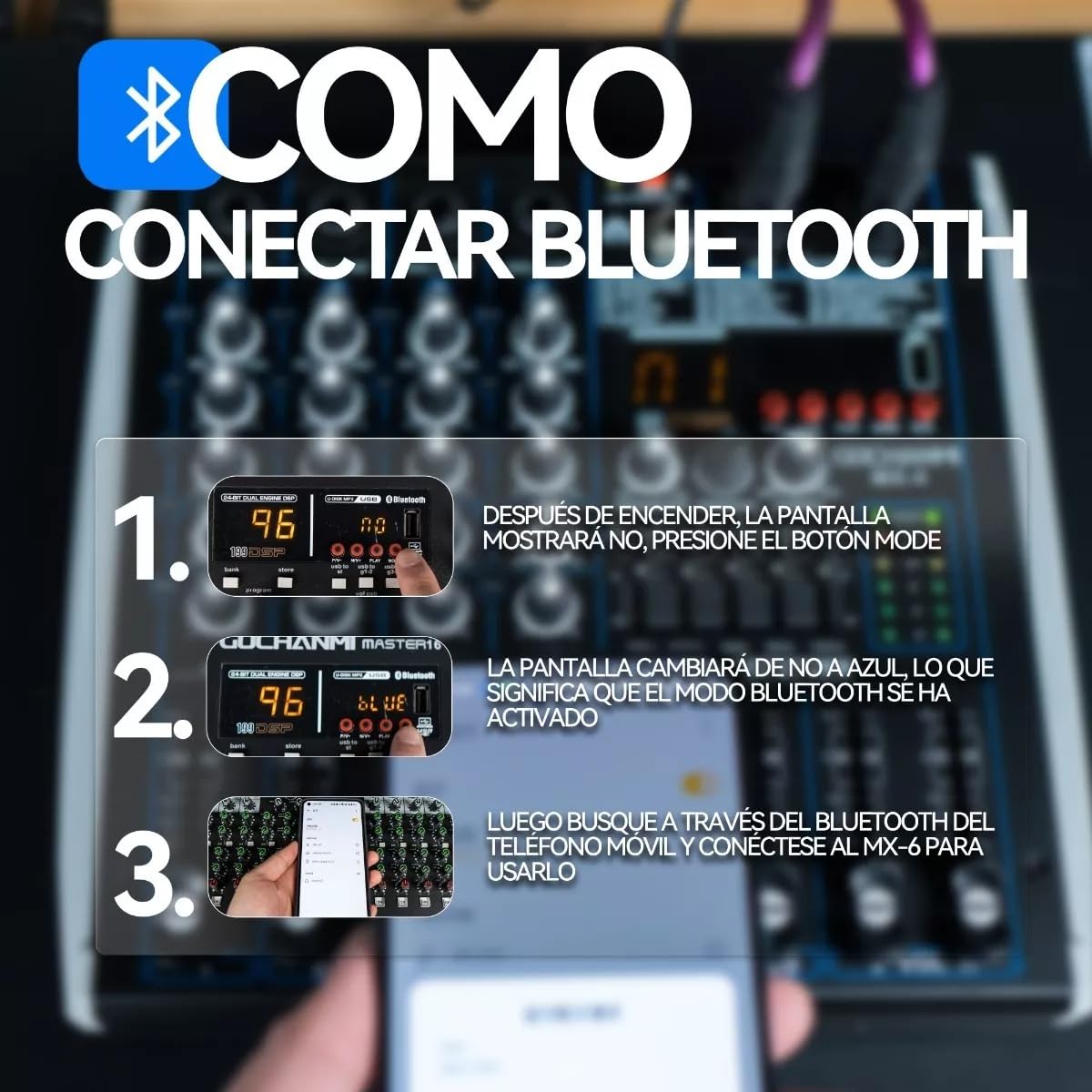 GOCHANMI MX4 Mini Mezclador Profesional Portátil De 4 Canales Con 99 Efectos DSP Interfaz Bluetooth&USB De Alimentación Phantom 48V Consola De Sonido Audio De Estudio Para DJ Grabación Broadcast (MX4)