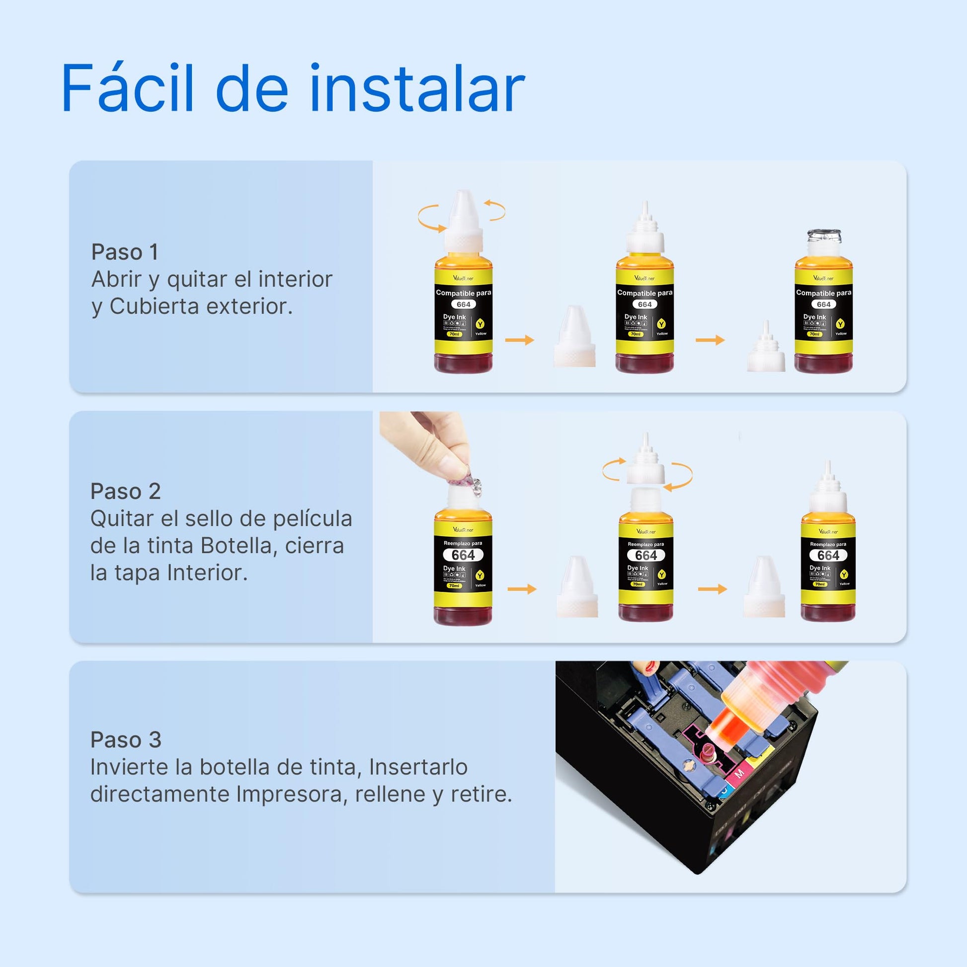Botella de Tinta Valuetoner Negro Ultra-Alta Capacidad Compatible para Epson Impresoras