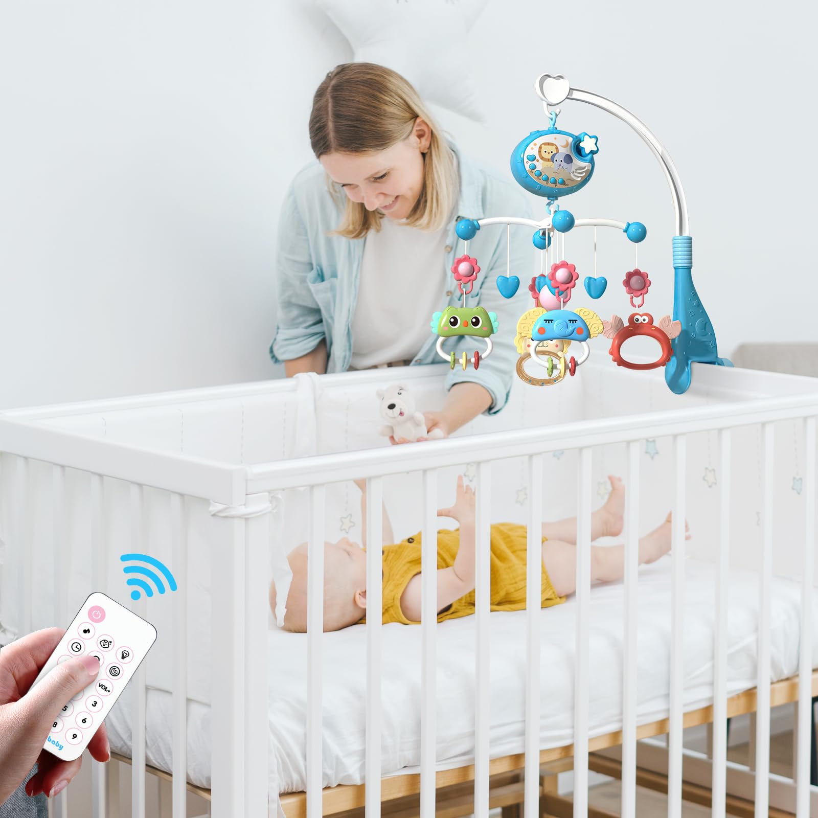 HNTCSR Movil para Cuna de Bebe - Proyector para Bebe, Cuna para Bebe, Cosas para Bebes Recien Nacidos, Baby Einstein Pecera（Azul）