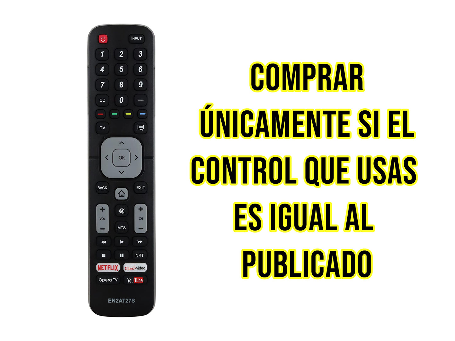 Control Remoto Hisense Smart TV En2at27s Netflix Youtube Claro