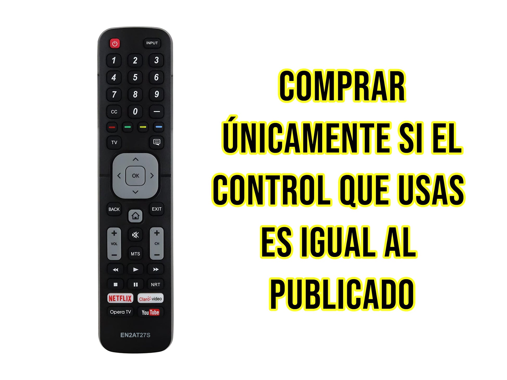 Control Remoto Hisense Smart TV En2at27s Netflix Youtube Claro