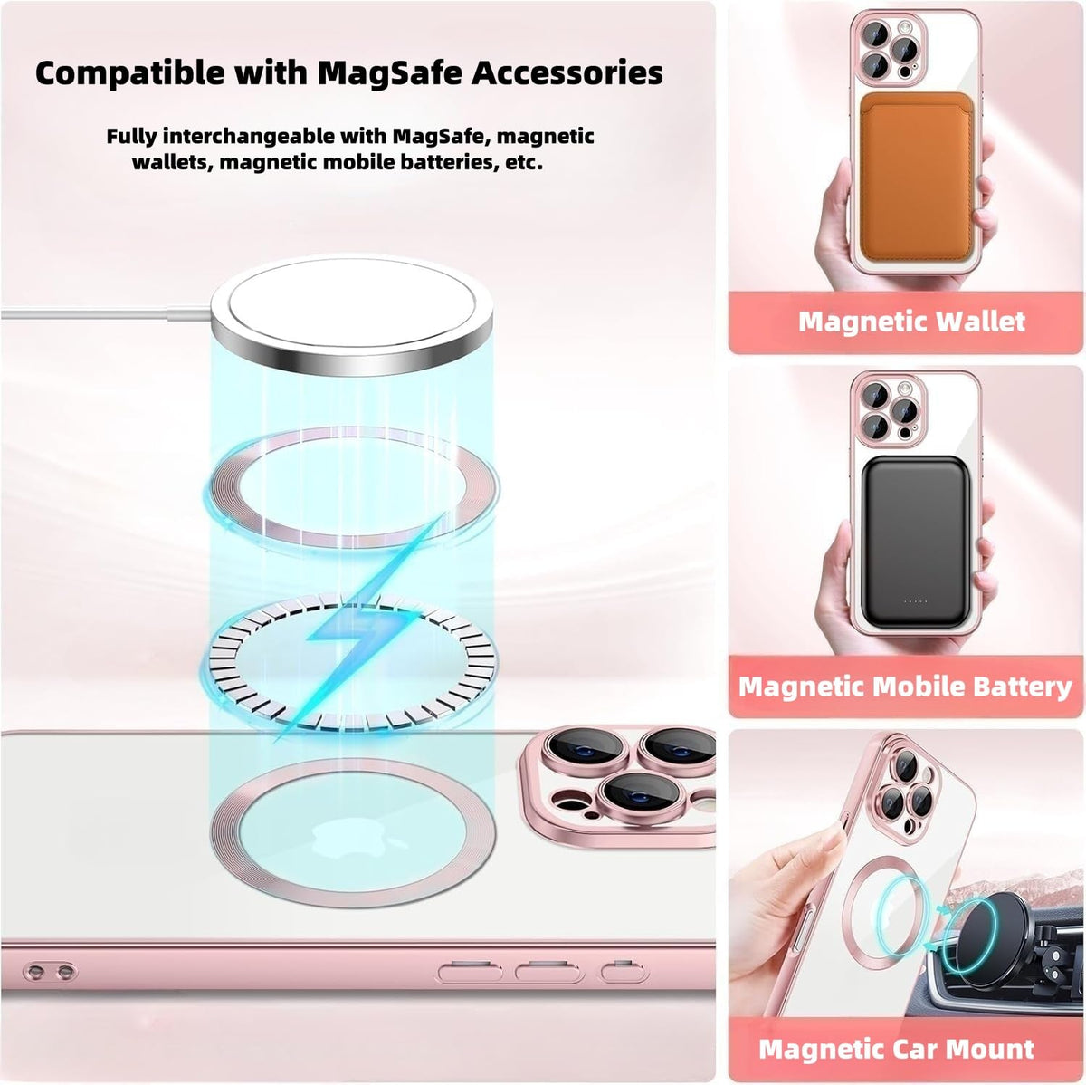 Anillos de Metal Universales Magsafe Multicolor para Fundas y Carga Inalámbrica Rosa