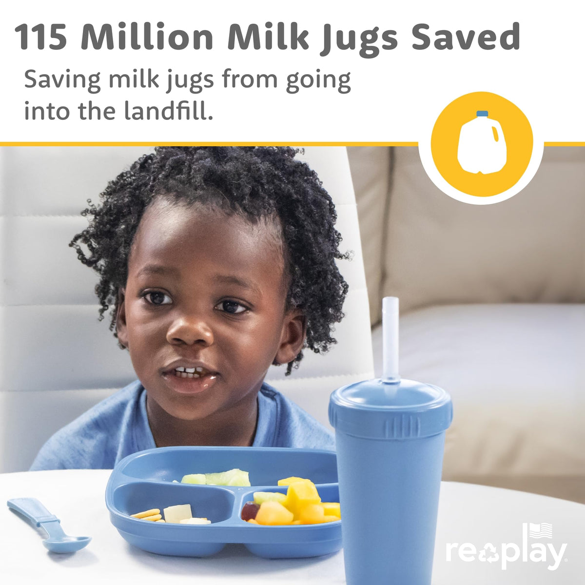Re-Play - Juego de 3 platos divididos para niños pequeños, de paredes profundas, 3 compartimentos, para comedores exigentes, aptos para lavaplatos y microondas, sin BPA, fabricado en Estados Unidos