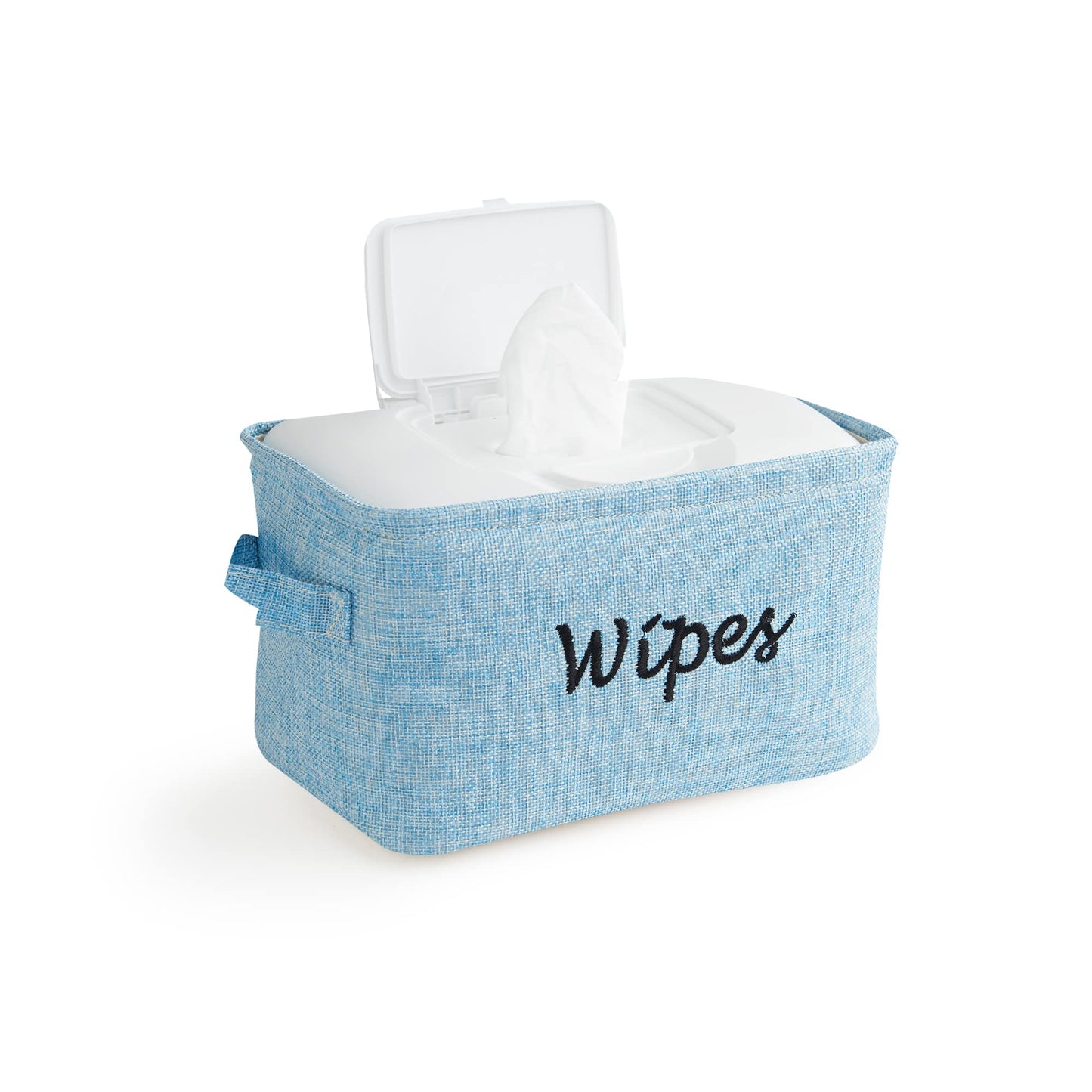 Dejaroo - Cestas para organizar toallitas y artículos esenciales para recién nacidos, organizador de pañales y toallitas, regalos bordados para baby shower, cesta de lino con asa, 9 x 6 x 5.5 pulgadas, azul