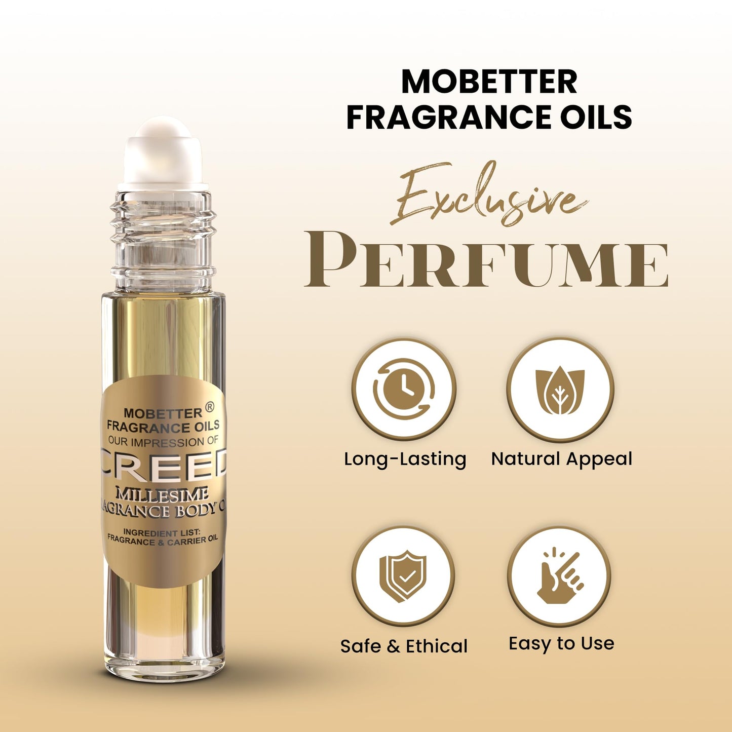 MoBetter aceites aromáticos Nuestra impresión de Creed Millesime aceite corporal 1/3 oz rollo en botella de vidrio