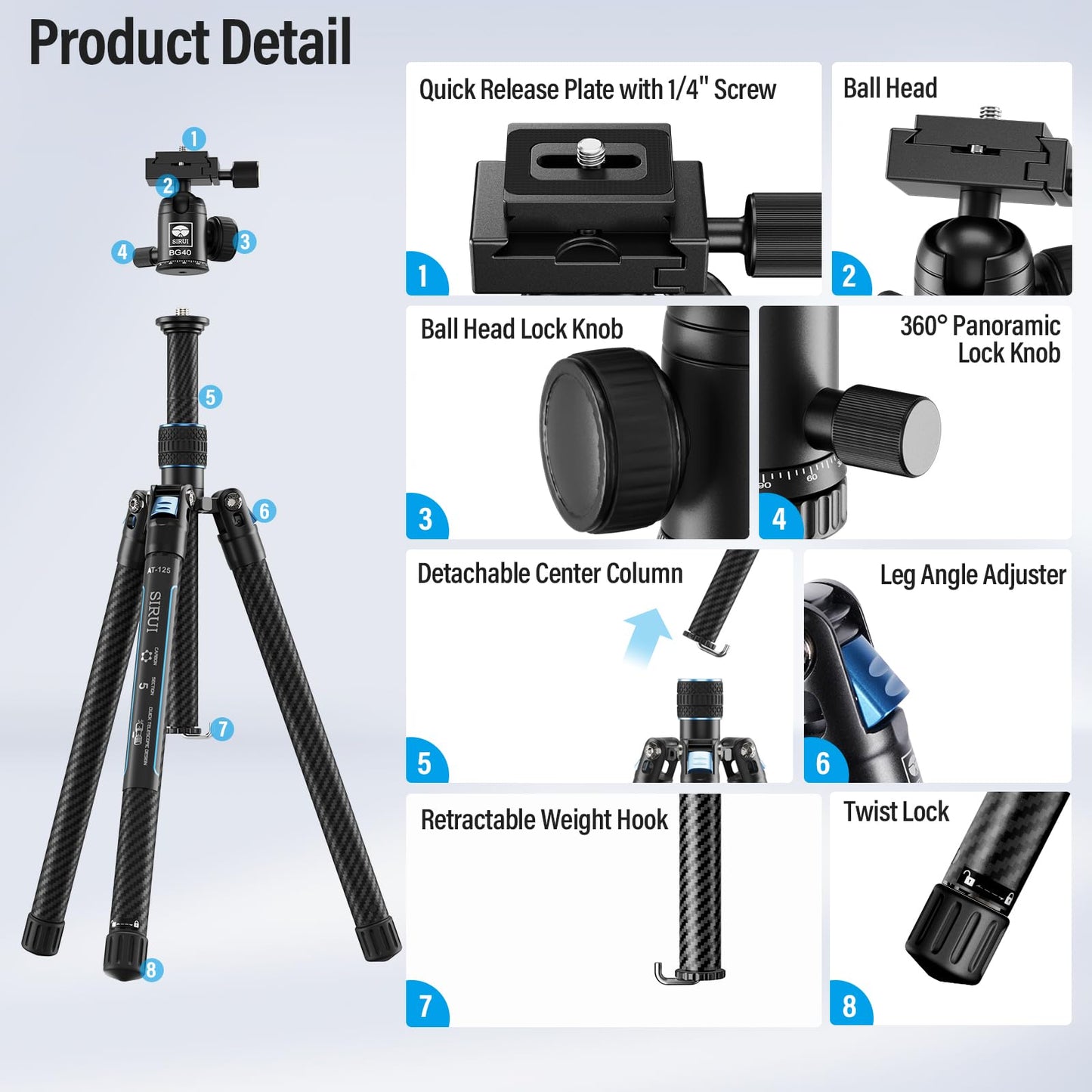 Trípode de Cámara SIRUI Fibra de Carbono 60" Cabeza de Bola 360° Traveler X-III Viaje Compacto