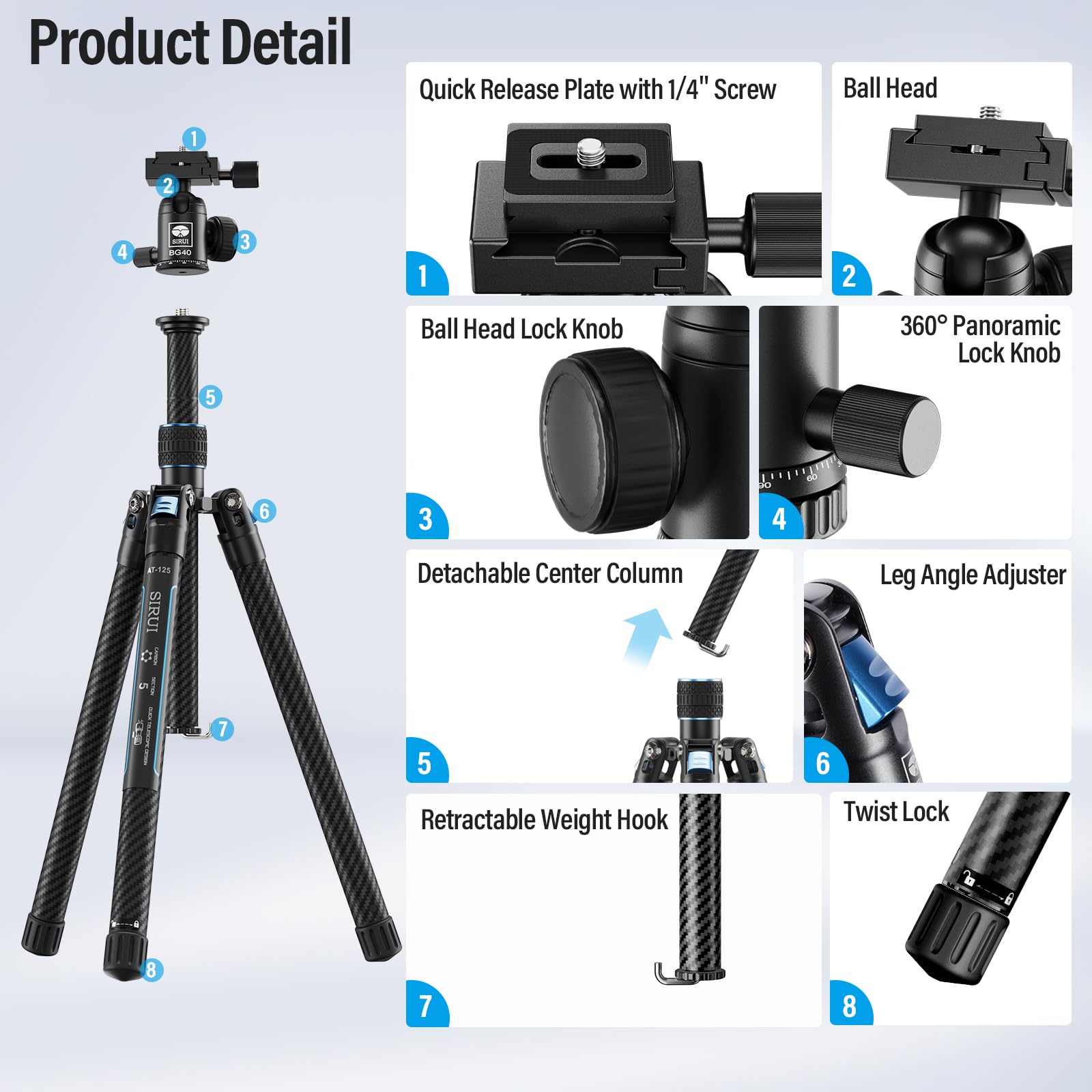 Trípode de Cámara SIRUI Fibra de Carbono 60" Cabeza de Bola 360° Traveler X-III Viaje Compacto