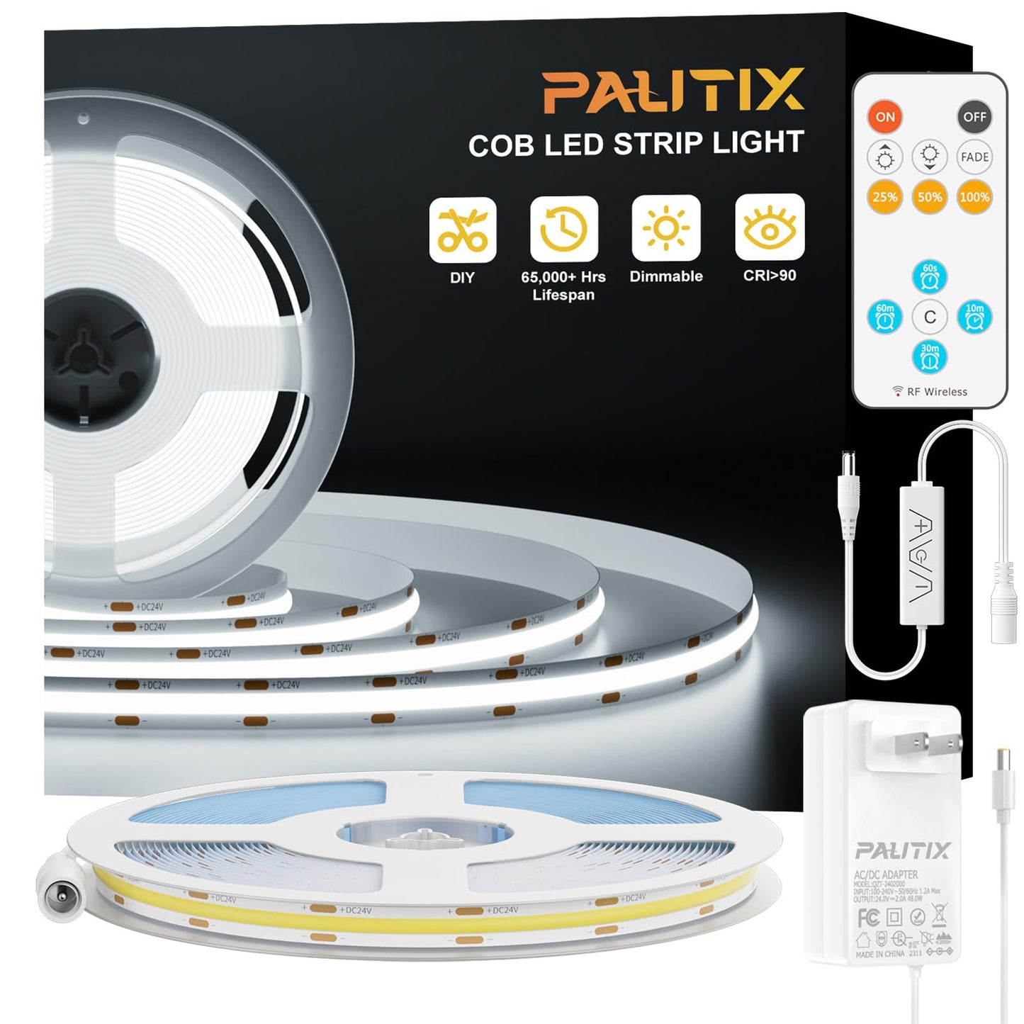 Tira de Luz LED PAUTIX Blanca 6000 K Regulable con Control Remoto para Iluminación de Hogar y Oficina
