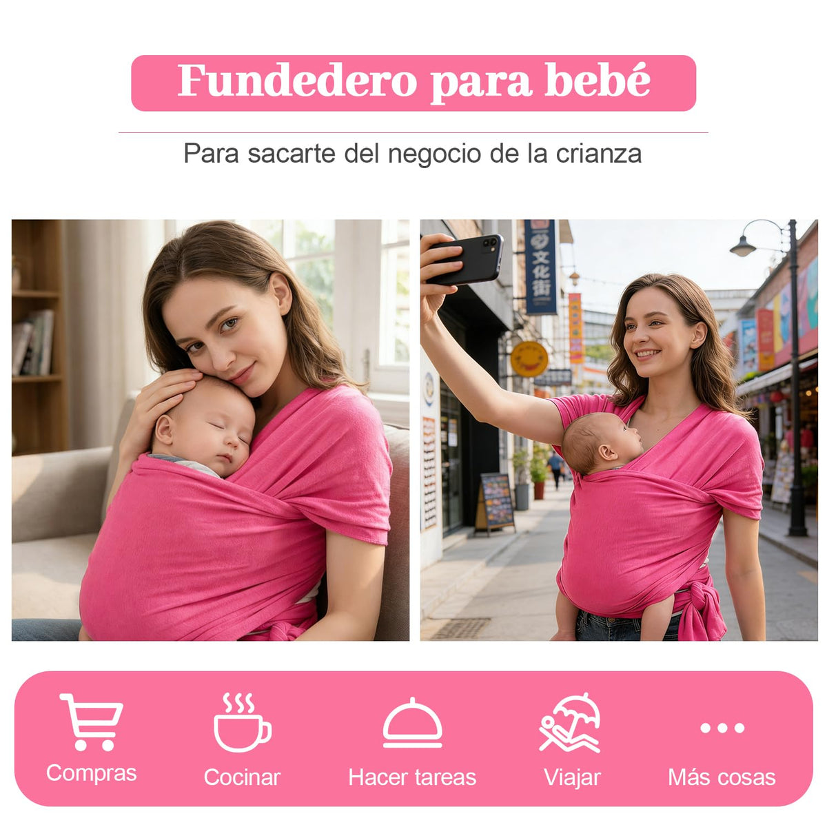 Niños Portador, 1 Pieza ajustable Niños Portador, Fular Elástico para Bebé y Recién Nacido Ergonómico, Hasta 10Kg (Rojo rosa)