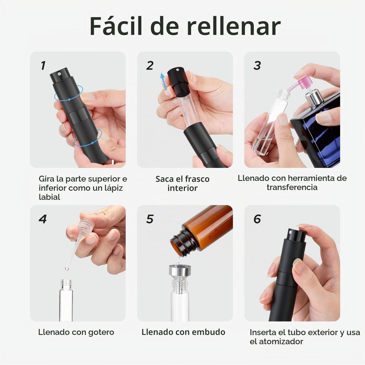 Lisapack - Botellas de spray de viaje para perfume – Mini Decantador atomizador recargable de colonia de 8 ml para hombres, dispensador de decantación de perfume esencial de viaje de tamaño pequeño