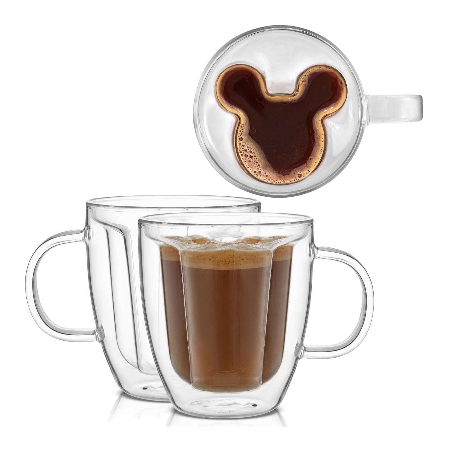 Tazas de Vidrio JoyJolt Disney Mickey Mouse 3D Dobles Paredes Aisladas 10 Onzas