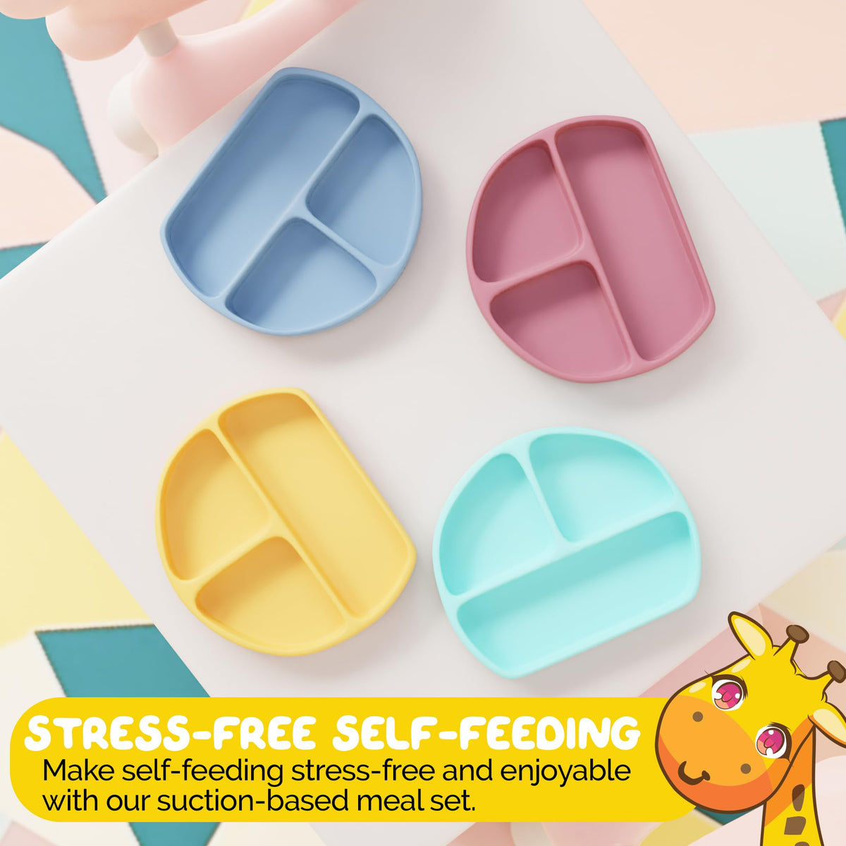 Muqee Peeko Platos de Silicona Baby Essentials para niños pequeños con 3 Compartimentos en Color Verde Menta. Platos para niños pequeños de 1 a 3 años - Silicona de Grado alimenticio.