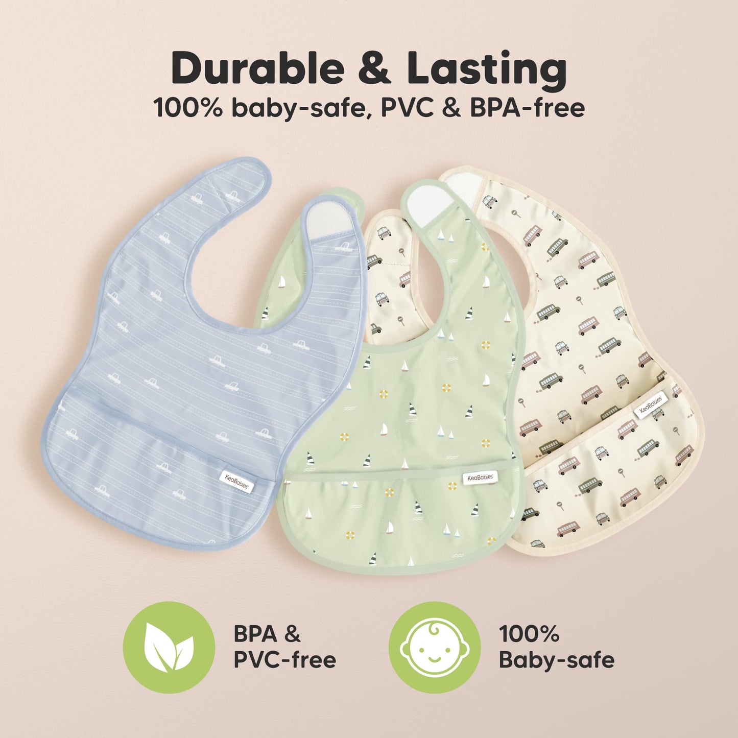 KeaBabies Paquete de 3 baberos impermeables para bebés para comer, baberos livianos para bebés con recogedor de alimentos, baberos para niños pequeños a prueba Buques Talla única