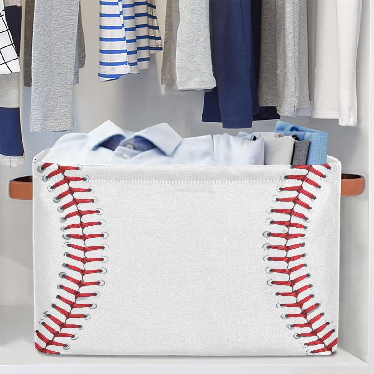 Seulife - Cesta de almacenamiento plegable con patrón abstracto de béisbol, organizador grande, plegable, cubos de almacenamiento de juguetes con asas para cuarto de baño, guardería, guardería, armario, 1 paquete