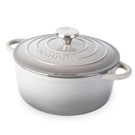 Nuovva - Horno holandés de hierro fundido con tapa - Cacerola esmaltada antiadherente - Utensilios de cocina resistente para horno holandés - Gris, 3.1 cuartos de galón, 22 cm