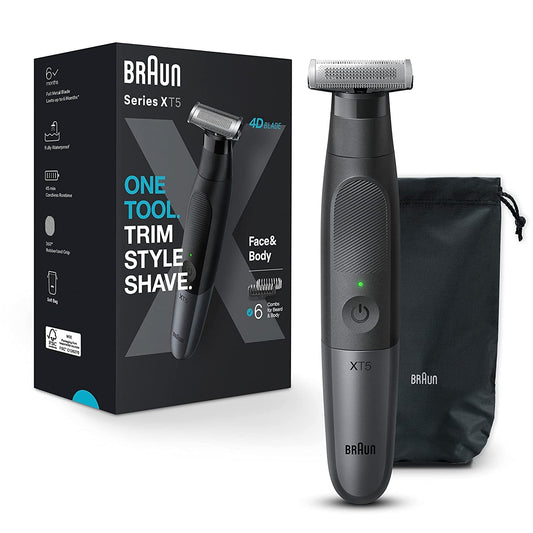 Braun Serie XT5 - Cortadora de barba, afeitadora y maquinilla de afeitar eléctrica para hombres, kit de aseo corporal para manicura, una hoja duradera, una herramienta para barbilla, cabello, ingle, axilas, XT5100
