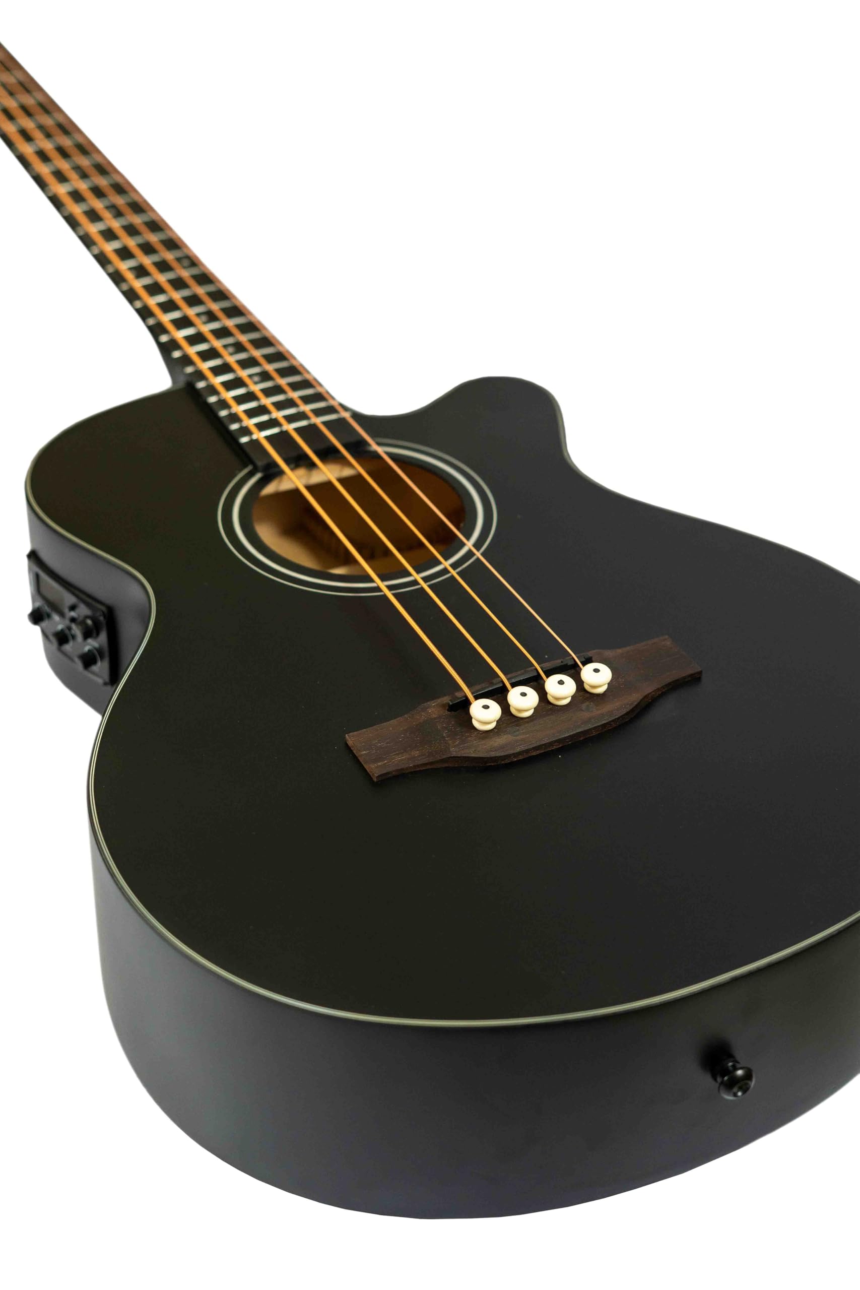 BAMBOO, Bajo Electroacústico Negro Escala Larga de 40 pulgadas, con funda, madera Linden y ecualizador de 3 bandas, control de volumen y afinador cromático. Tapa, aros y fondo de Linden.