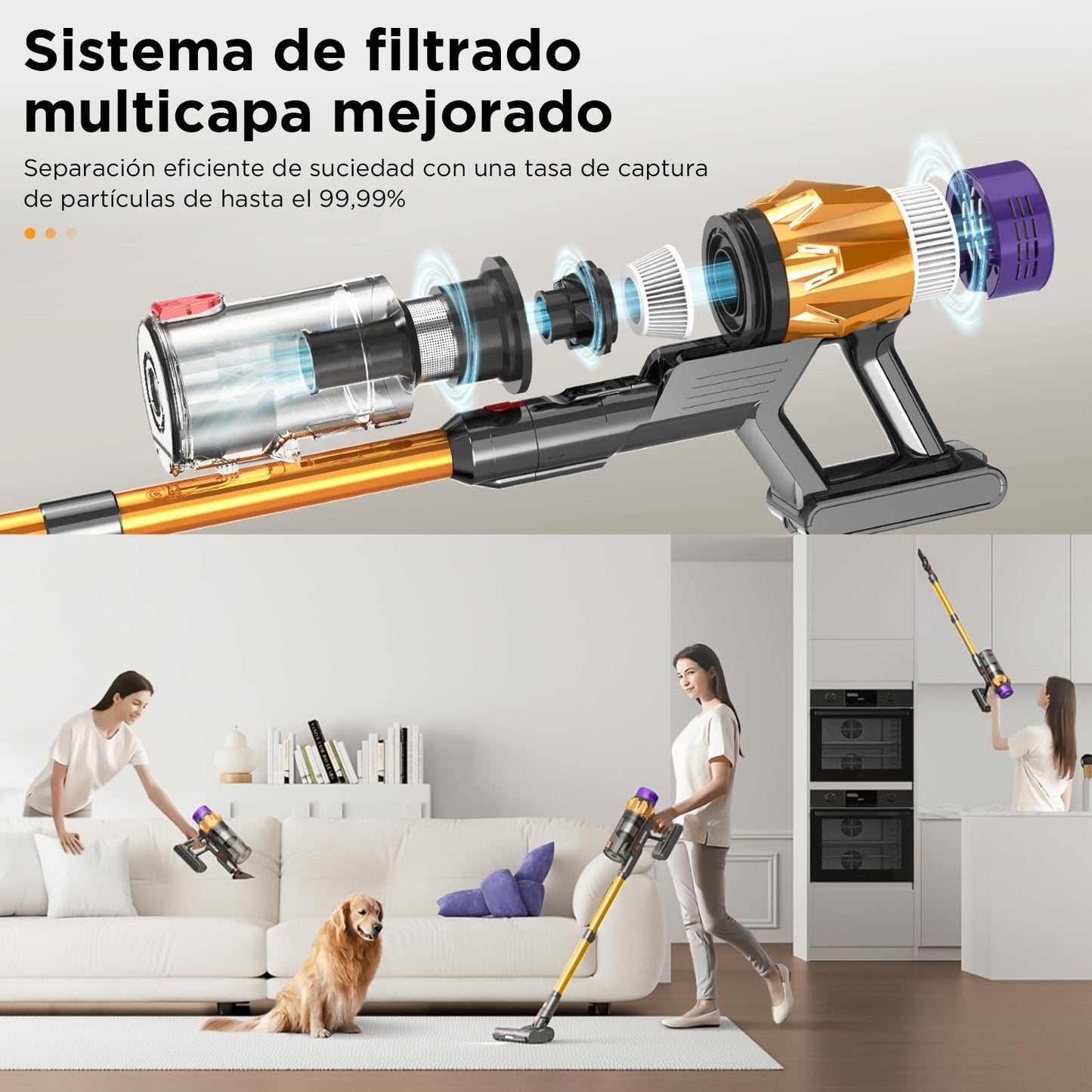 8 en 1 Aspiradora Inalambrica V18,50KPa/550W/60min,180° Plegables,Aspirador Vertical con Pantalla Táctil,1.5L Capacidad,3 Niveles Ajustables,Aspiradoras con Accesorios,para Alfombras/Suelos Duros/Pelo